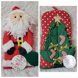 Ritz Kitchen Friends Decorative Cotton Oven Mitts Bundle Set Christmas Tree and